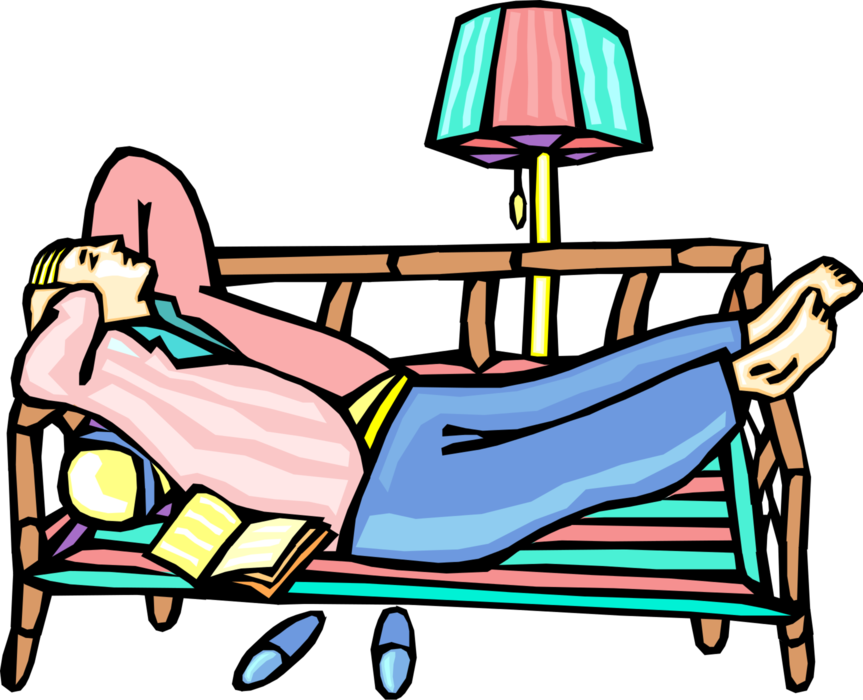 Vector Illustration of A Relaxing Afternoon on Couch and Man Quickly Falls Asleep