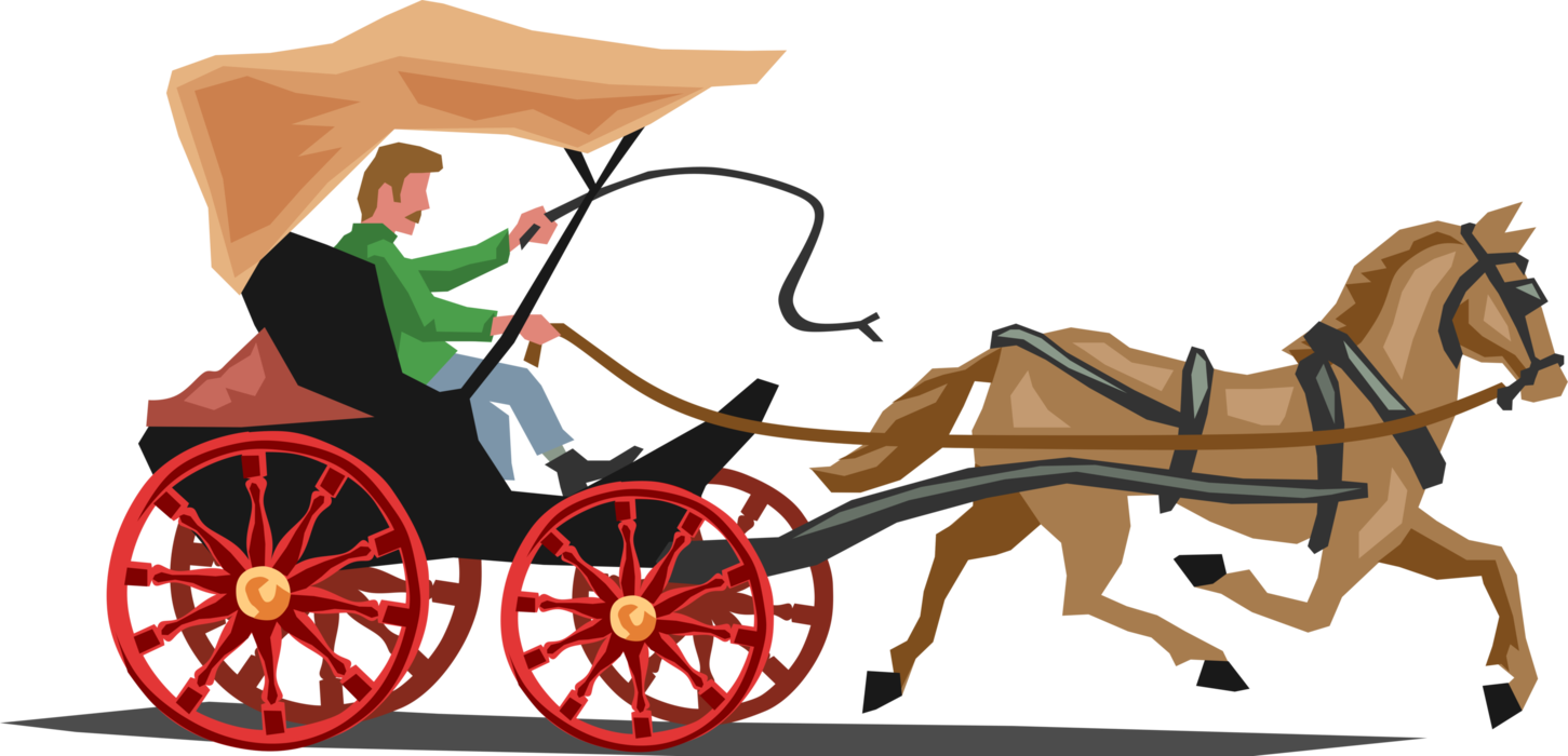 Vector Illustration of Horse and Buggy Carriage Trotting on Road