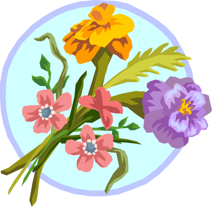 Vector Illustration of Marigold Flower Bouquet in Summer