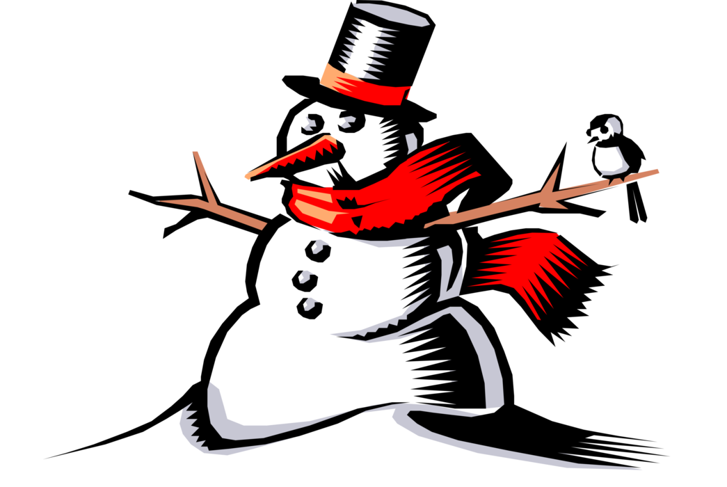 Vector Illustration of Snowman Anthropomorphic Snow Sculpture in Winter