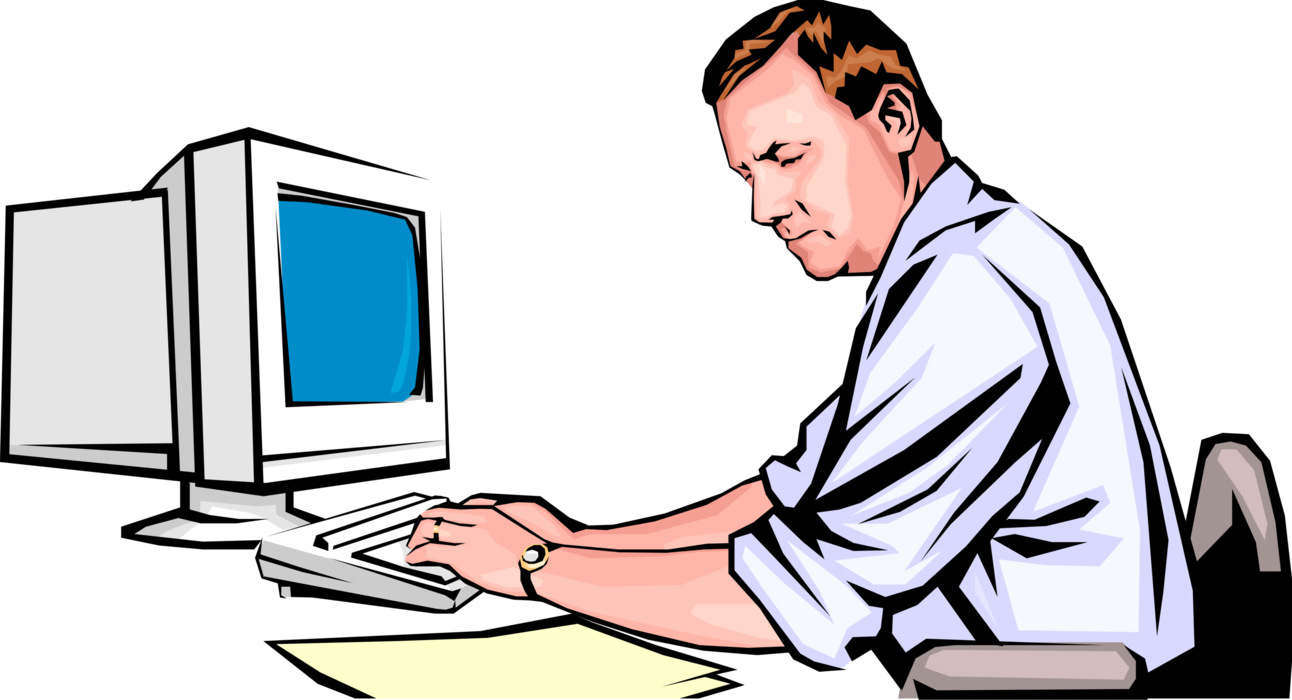 Vector Illustration of Businessman Working at Computer