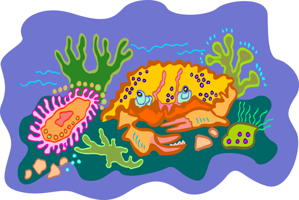 Vector Illustration of Colorful Underwater Marine Life Reef with Coral