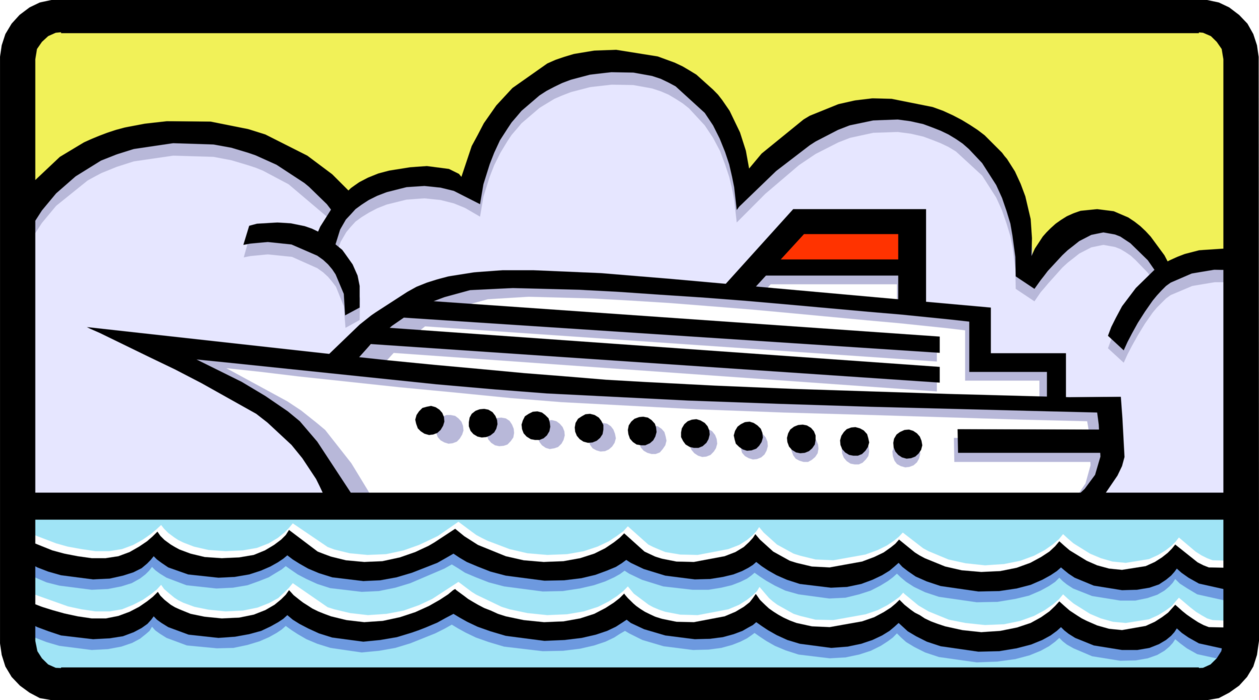 Vector Illustration of Cruise Ship or Ocean Liner Passenger Ship used for Pleasure Voyages