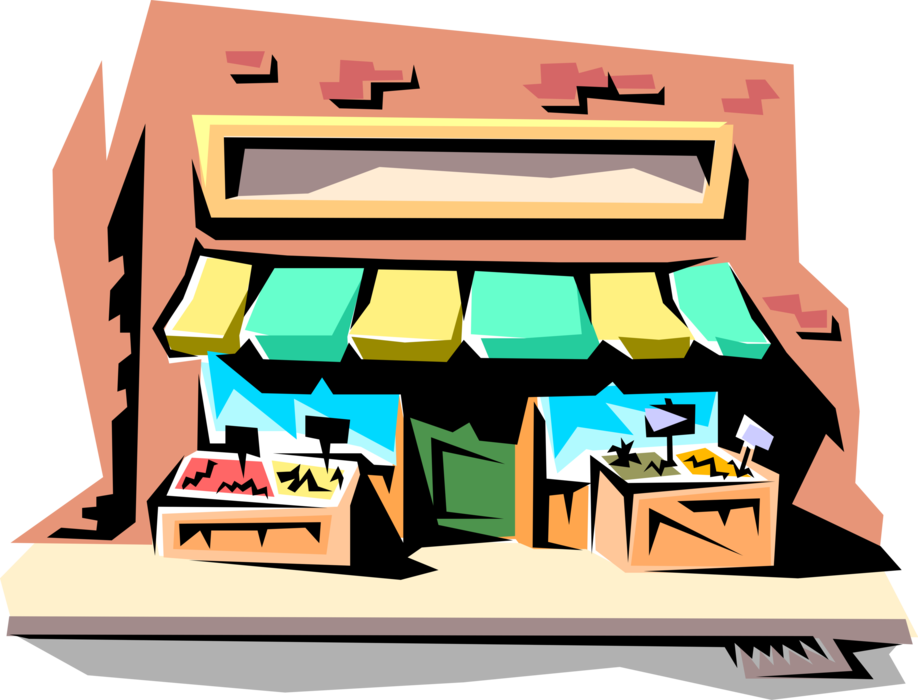 Vector Illustration of Neighborhood Fruit and Vegetable Vendor Grocery Food Corner Store 