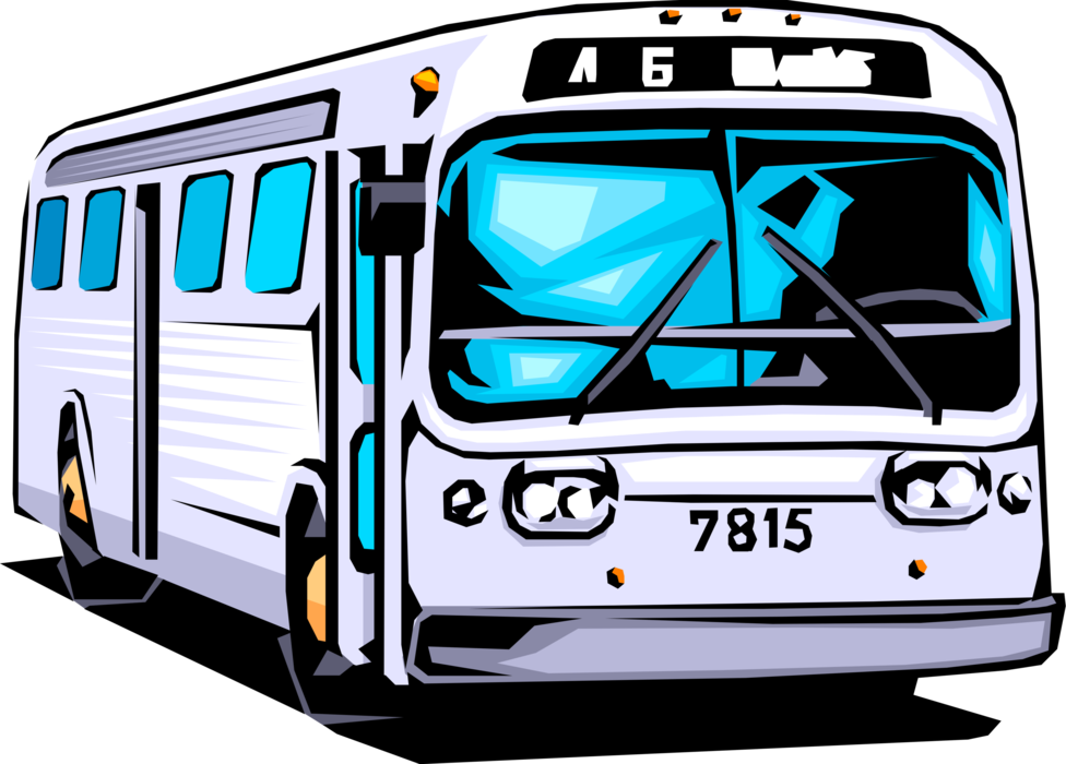 Vector Illustration of Public Urban Transportation City Bus Vehicle Carries Passengers and Commuters