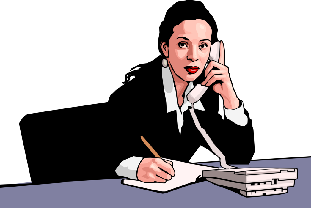 Vector Illustration of Businesswoman in Telephone Conversation Takes Notes