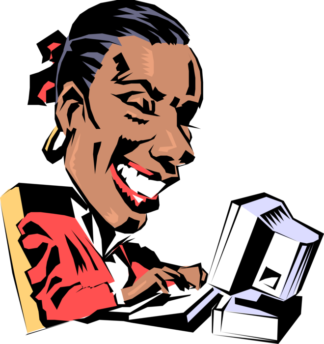 Vector Illustration of African American Businesswoman Working at Computer
