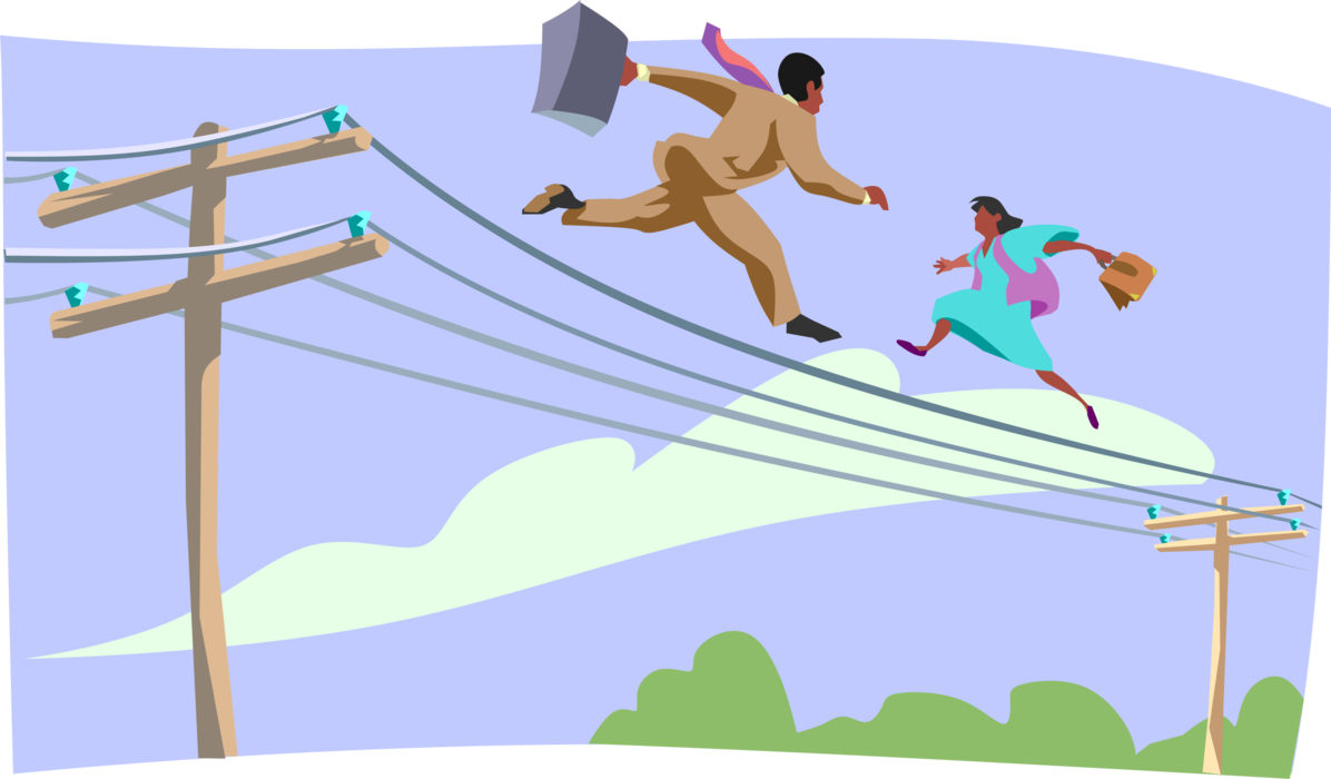 Vector Illustration of Business Colleagues Racing at the Speed of Electricity