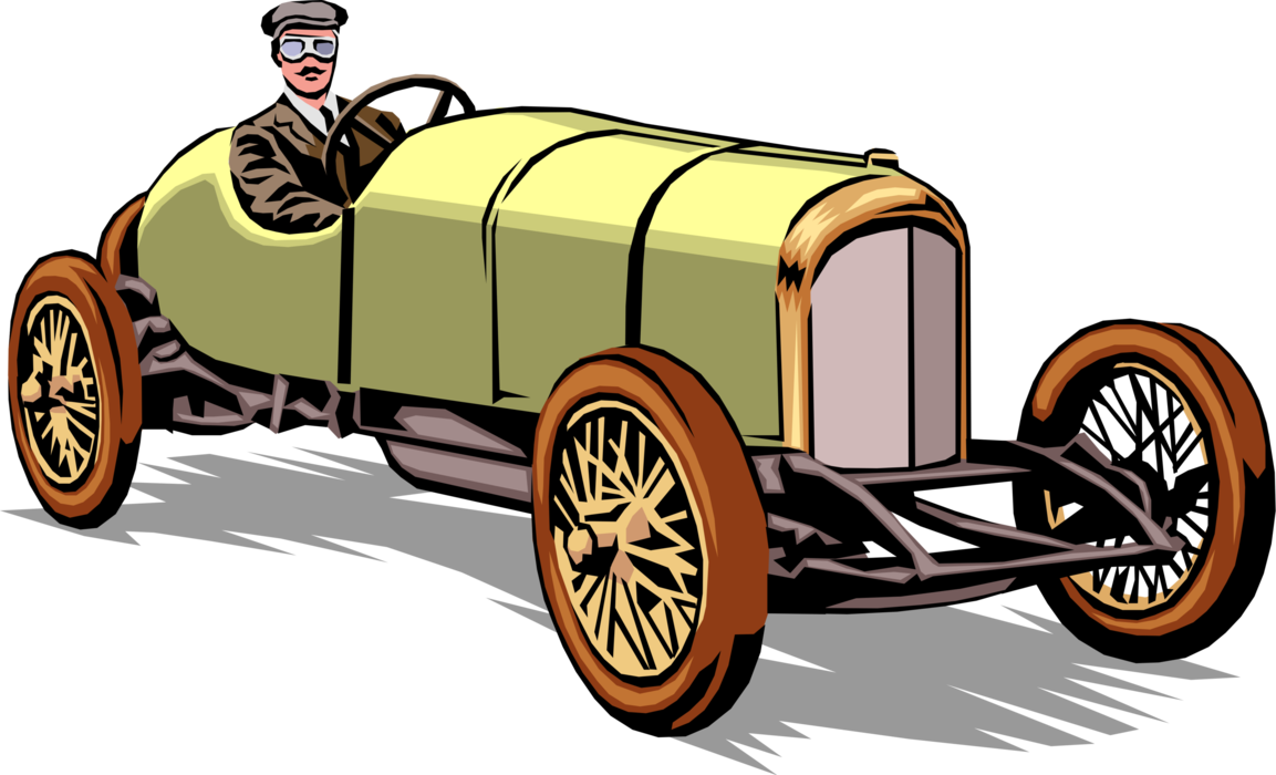 Vector Illustration of Antique Vintage Single-Seat Car Automobile Motor Vehicle