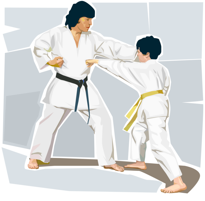 Vector Illustration of Martial Arts Sensei Instructor and Student