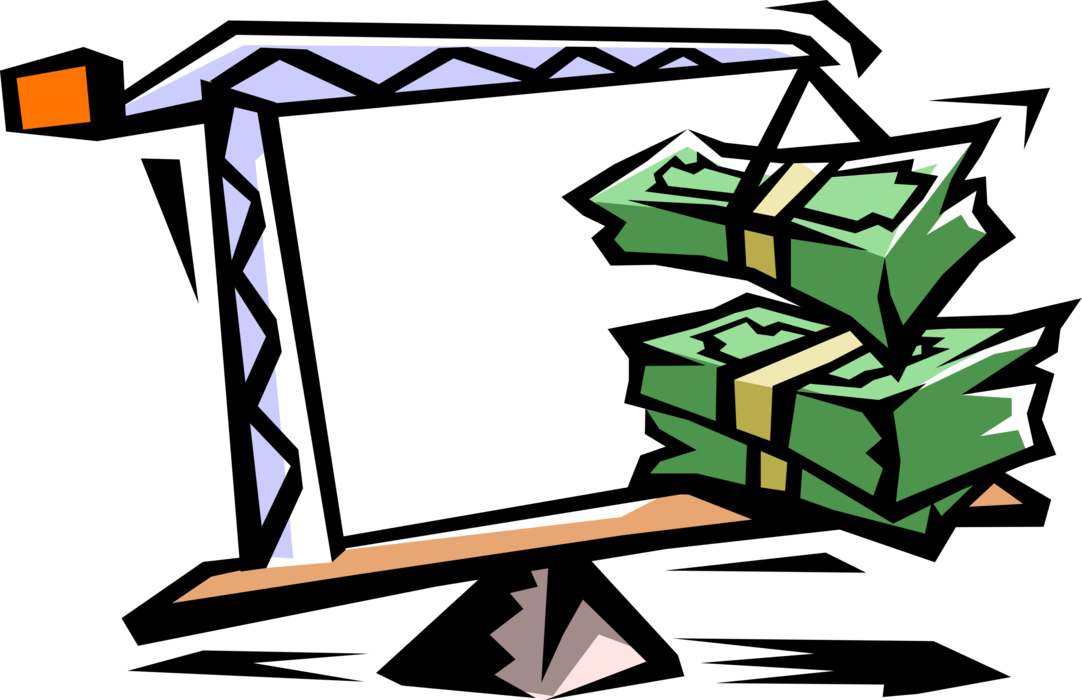Vector Illustration of Construction Industry Crane Lifts Cash Money Dollar Bills