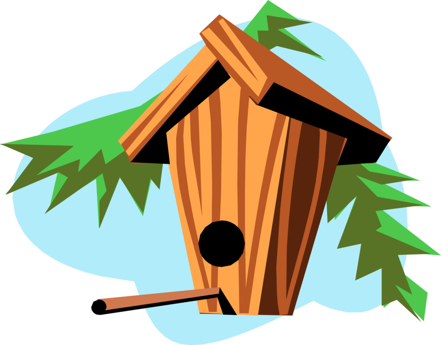 Vector Illustration of Birdhouse or Birdbox Nest Boxes Provide Shelter Enclosure with Tree Branch