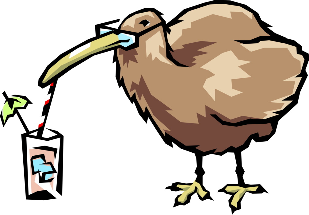 Vector Illustration of Kiwi Bird Drinking Through Straw
