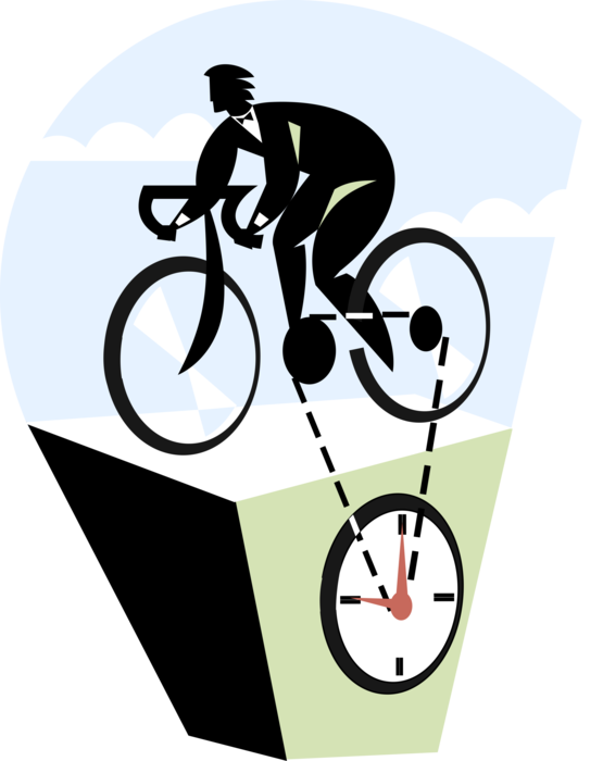 Vector Illustration of Businessman Racing Against Time on Bicycle