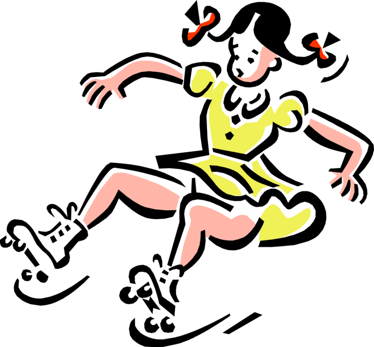 Vector Illustration of 1950's Vintage Style Girl with Roller Skates Falls