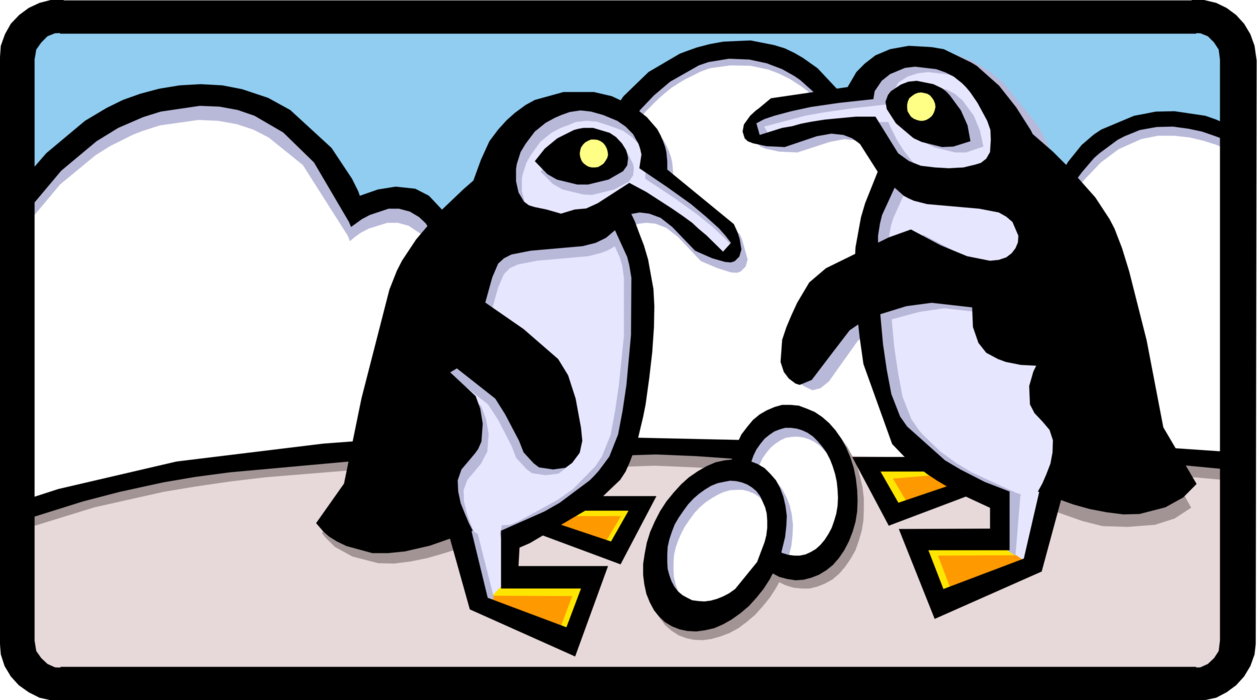 Vector Illustration of Southern Hemisphere Antarctic Polar Region Penguin Flightless Aquatic Bird Guards Eggs