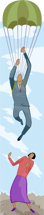 Vector Illustration of Man Parachuting to Co-Worker