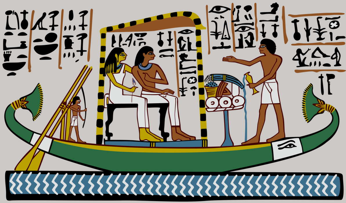 Vector Illustration of Ancient Egypt Egyptian Relief, Papyrus Reed Boat