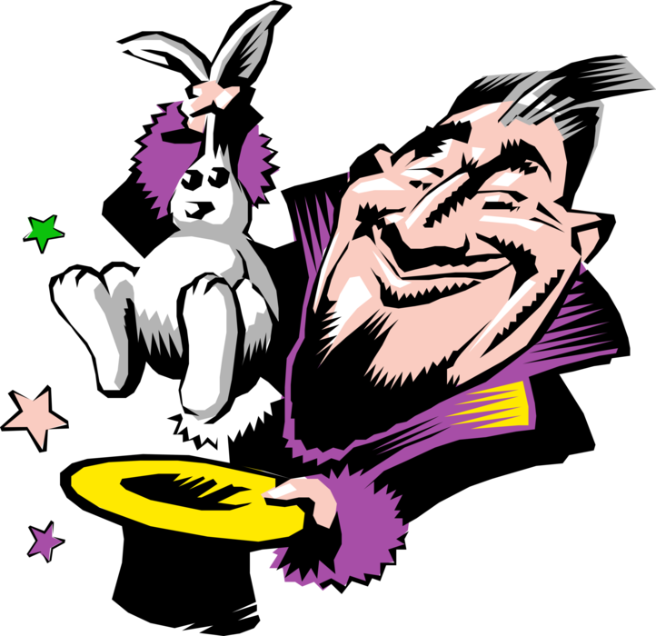 Vector Illustration of Big Top Circus Magician Pulls Rabbit Out of Hat