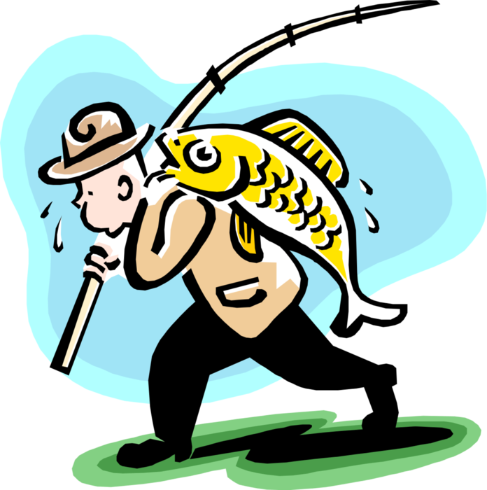 Vector Illustration of 1950's Vintage Style Fisherman Angler Carrying Home the One That Didn't Get Away