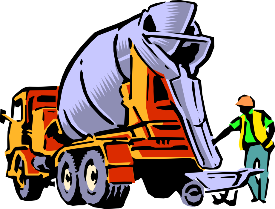 Vector Illustration of Construction Industry Heavy Machinery Equipment Concrete Cement Mixer Truck