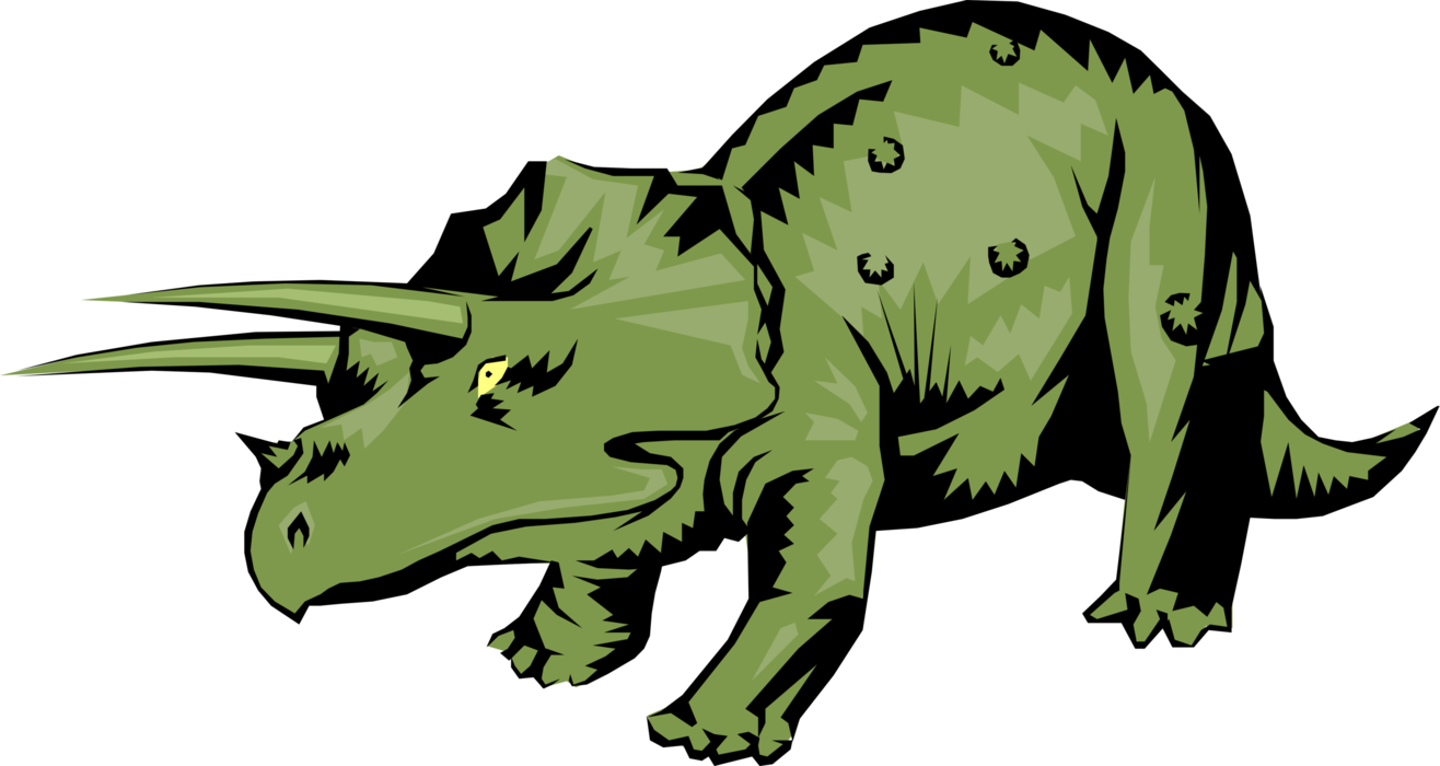 Vector Illustration of Prehistoric Triceratops Dinosaur from Jurassic and Cretaceous Periods Standing