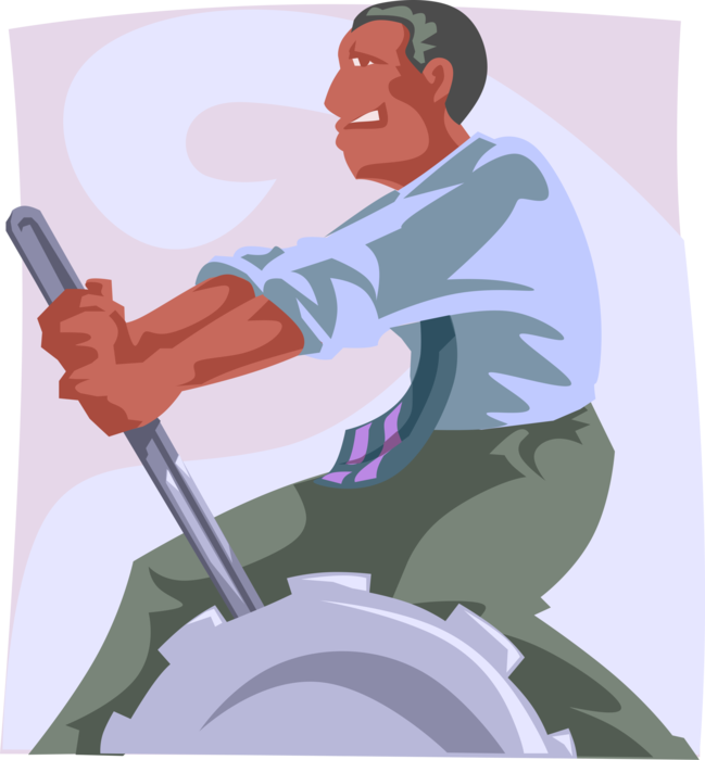 Vector Illustration of Businessman Grabs Throttle to Switch Gears Manually