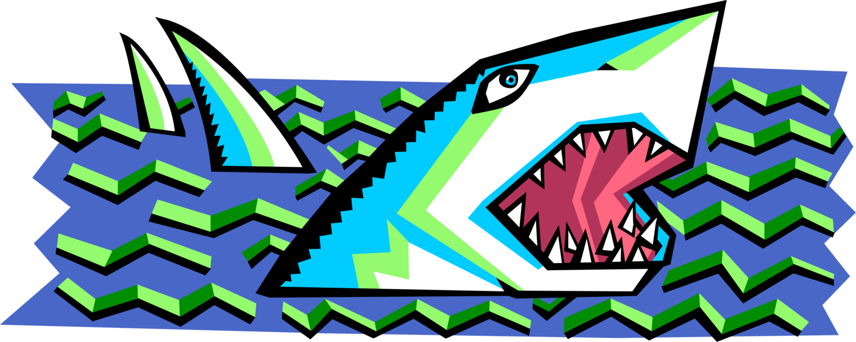 Vector Illustration of Marine Predator Great White Shark Attacks