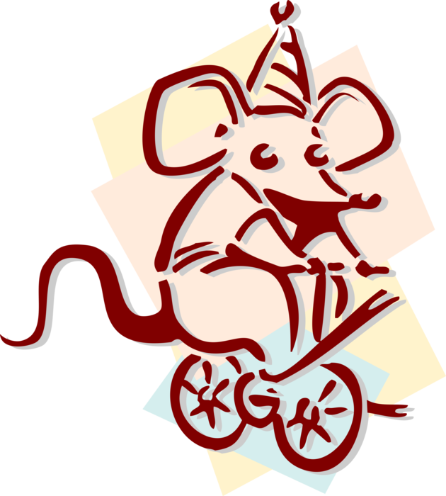 Vector Illustration of Big Top Circus Rodent Mouse Peddling Bicycle