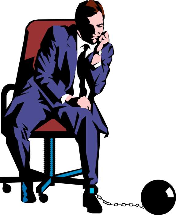 Vector Illustration of Businessman Feels Chained to His Desk
