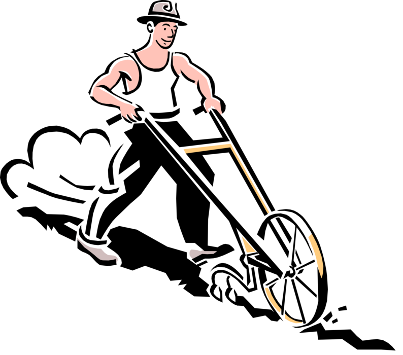 Vector Illustration of 1950's Vintage Style Farmer Plowing Farm Field and Turning the Soil