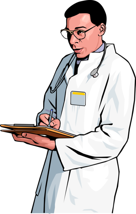Vector Illustration of Health Care Professional Doctor Physician Updates Patient Medical Records
