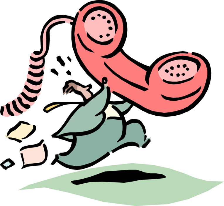 Vector Illustration of Businessman Runs with Telephone Receiver