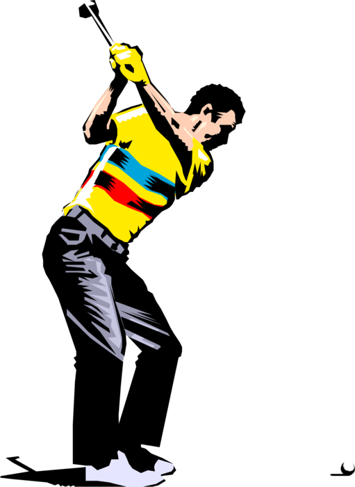 Vector Illustration of Sport of Golf Golfer Winds Up with Golf Driver to Strike the Ball