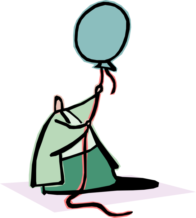 Vector Illustration of Businessman Holding Balloon Before Sending Aloft