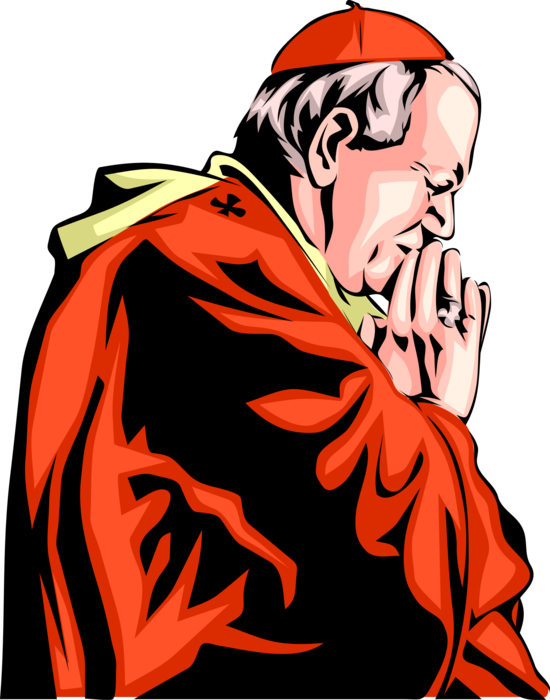 Vector Illustration of Pope Saint John Paul II, Pontiff Head of Catholic Church, Cardinal Wojtyła Prays at Vatican