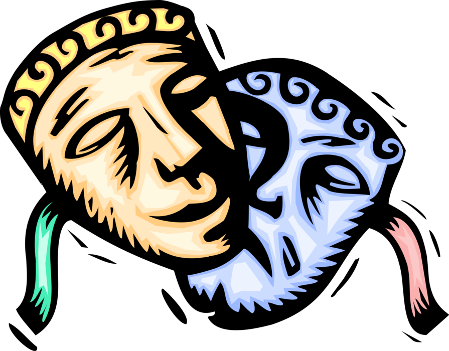 Vector Illustration of Theatre or Theater Theatrical Comedy or Drama Masks Melpomene and Thalia