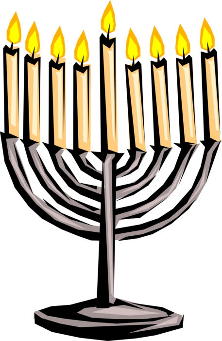 Vector Illustration of Jewish Chanukah Hanukkah Menorah Lampstand Nine Candles Candelabrum 