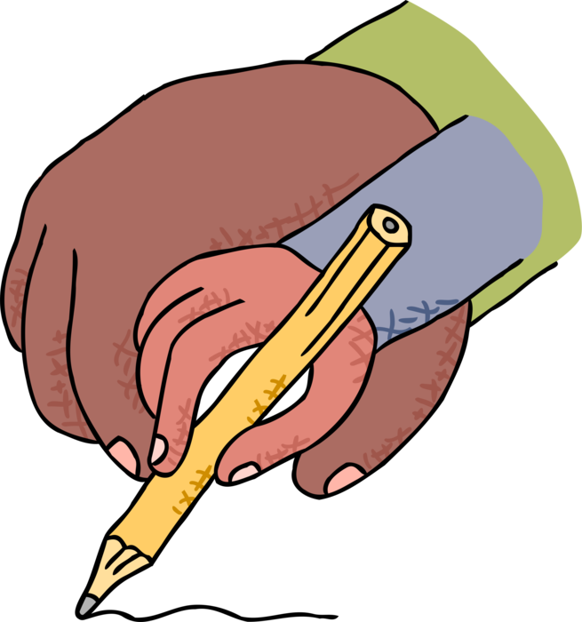 Vector Illustration of School Education Teacher's Hand Guiding Child's Hand with Pencil