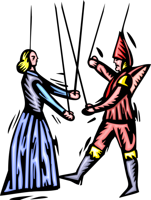 Vector Illustration of Medieval Puppets Interacting