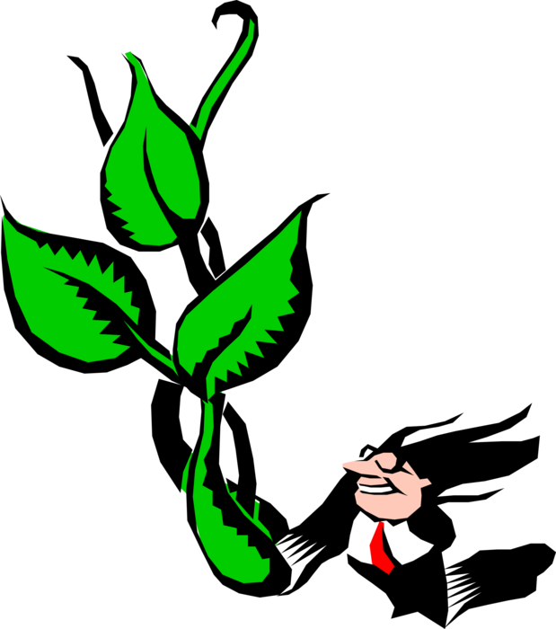 Vector Illustration of Businessman Gardener Nurtures His Plant