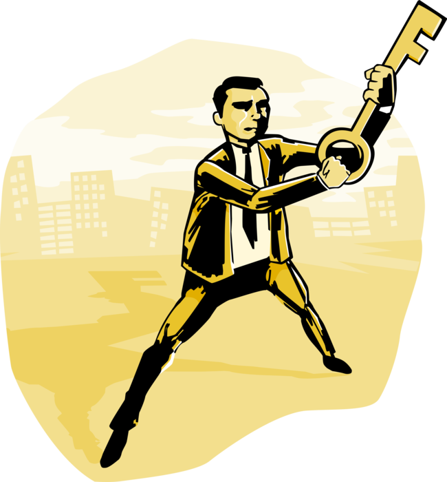 Vector Illustration of Businessman has Key to Success