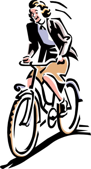 Vector Illustration of Businesswoman Commuter Rides Bicycle to Work