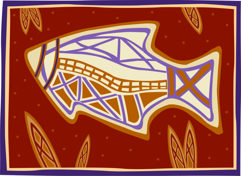 Vector Illustration of Native American Indigenous People Animal Folk Art Fish Symbol