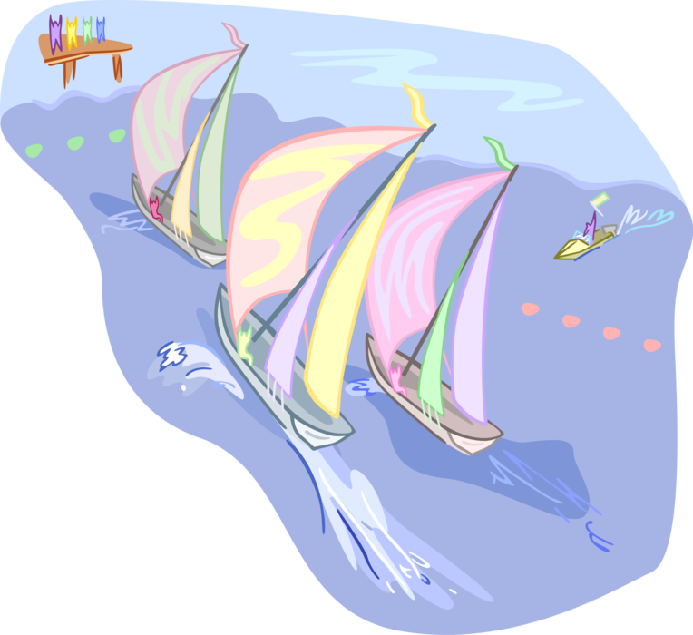 Vector Illustration of Sailboats Sail in Sailing Regatta Boat Race