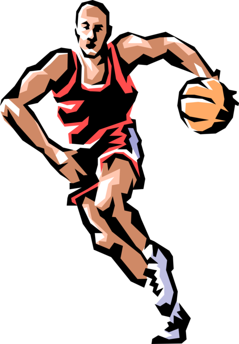 Vector Illustration of Sport of Basketball Game Player Dribbles the Ball Down the Court