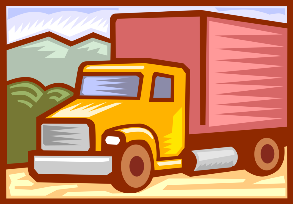 Vector Illustration of Commercial Shipping and Delivery Transport Truck Vehicle