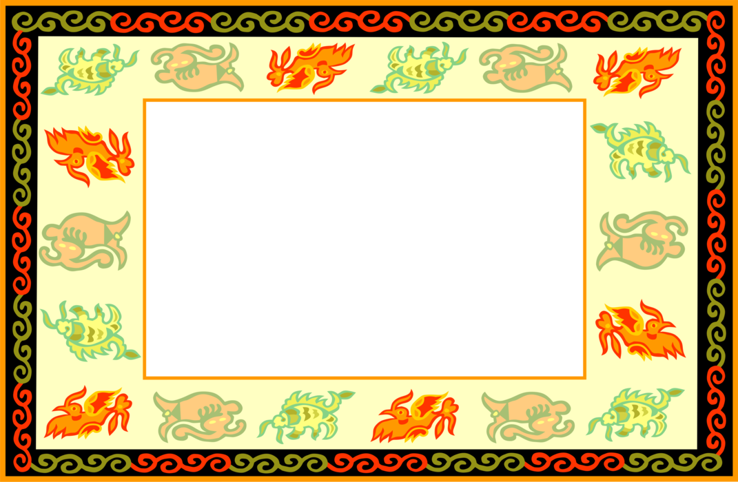 Vector Illustration of Aquatic Marine Fish and Sea Life Border Frame