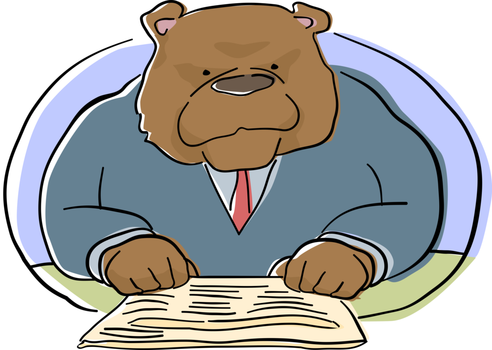 Vector Illustration of Business Wall Street Bear Reading the Stock Market Report