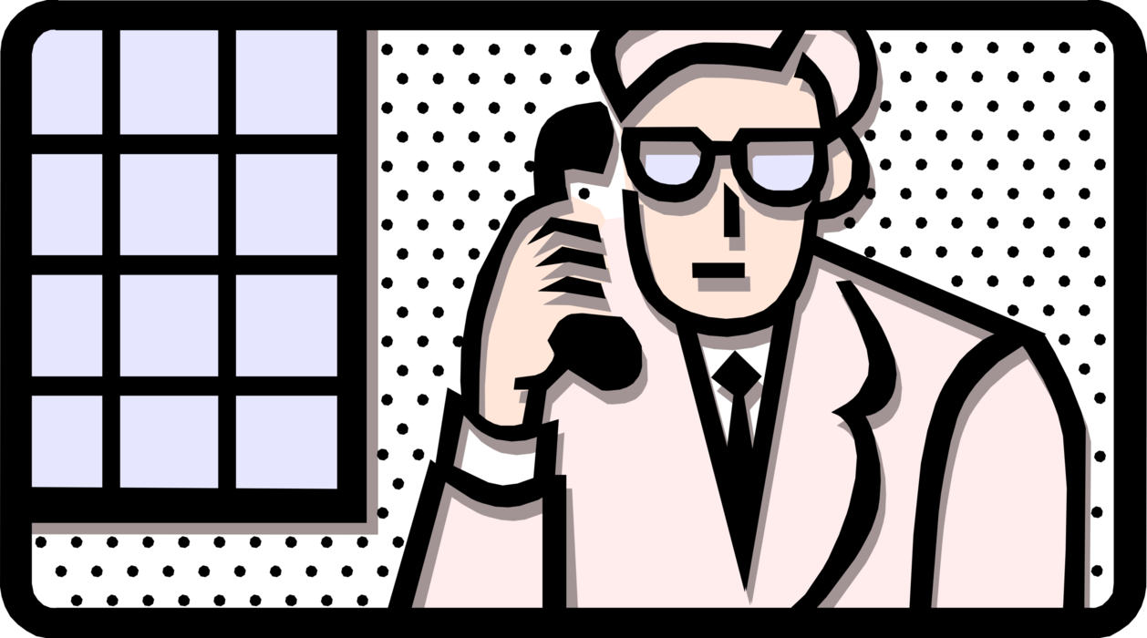 Vector Illustration of Businessman Answers Phone in Office